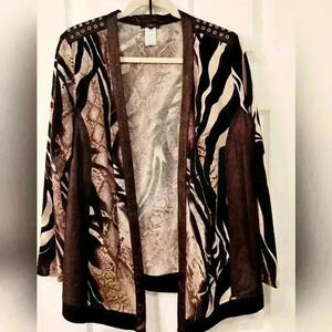 Vex Collection Open Cardigan Sweater Black and Creams long Sleeve Size 44 #165